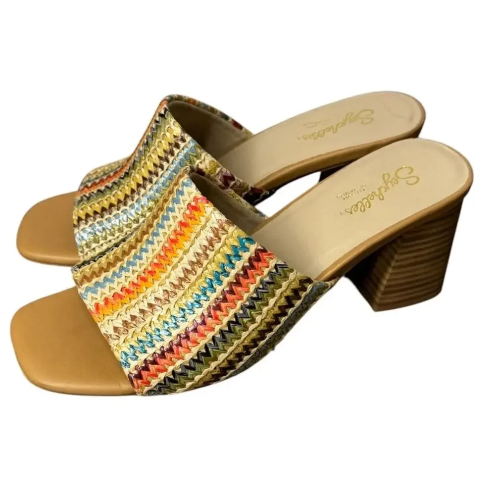 Seychelles Women’s Size 6.5 Multicolor Woven Slide Sandals 3” Block Heel